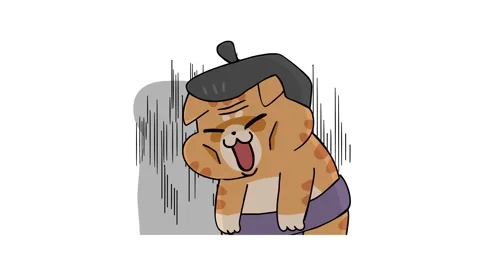 Exhausted Sumo Cat Animation - White Background Stock Footage 282777095