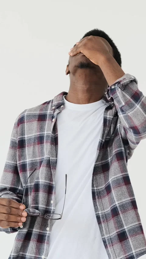 Exhausted Young Black Man Taking Off Glasses and Massaging Eyes Stock Footage 326357620