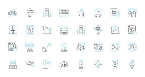 Exhibit linear icons set. Display, Showcase, Presentation, Exhibition, Show Stockillustratie