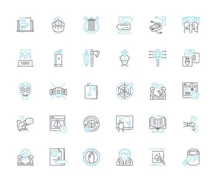 Exhibit linear icons set. Display, Showcase, Presentation, Exhibition, Show イラスト素材