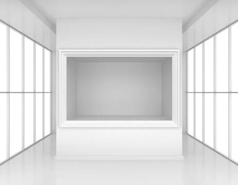 Exhibit Showcases with empty for samples product in blank interior. 3d rendering Illustrazione stock