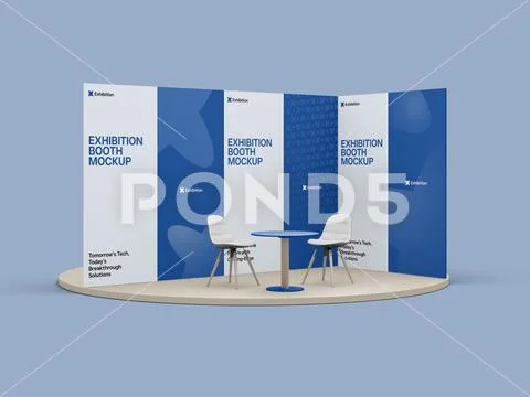 Exhibition Booth with Table and Chairs Mockup Modello PSD
