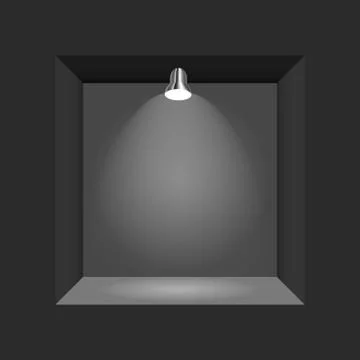 Exhibition Concept, Black Empty Box, Frame with Illumination. Template for Your Stock Illustration