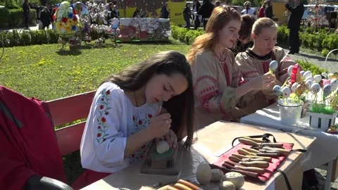 Exhibition of Easter eggs. Uzhhorod. Ukraine. April 15, 2020. Stock Footage 149293302