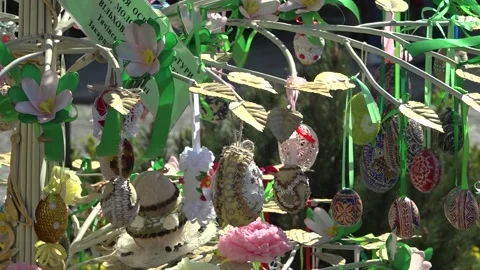 Exhibition of Easter eggs. Uzhhorod. Ukraine. April 15, 2020. Stock Footage 149293530