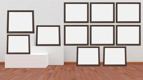 Exhibition, exhibition, empty frames in an interior. Stock-Illustration