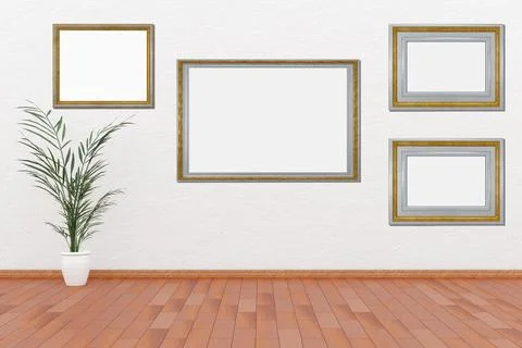 Exhibition, exhibition, empty frames in an interior. Stock-Illustration