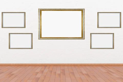 Exhibition, exhibition, empty frames in an interior. Illustrazione stock