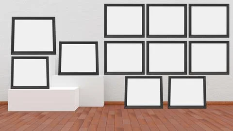 Exhibition, exhibition, empty frames in an interior. Stock-Illustration