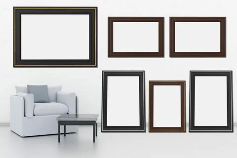 Exhibition, exhibition, empty frames in a living room. Stock-Illustration