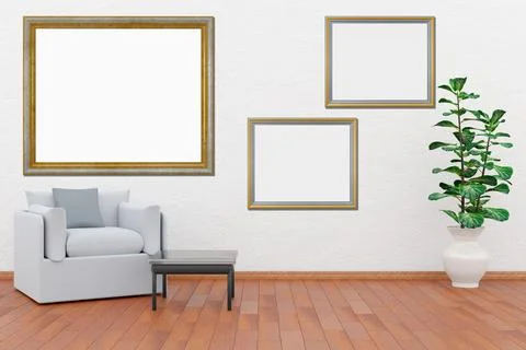 Exhibition, exhibition, empty frames in a living room. Иллюстрация