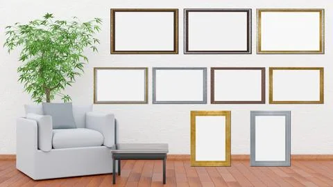 Exhibition, exhibition, empty frames in a living room. Stock-Illustration