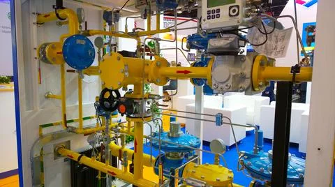 Exhibition layout of Block technological automatic gas distribution plant Stock Photos