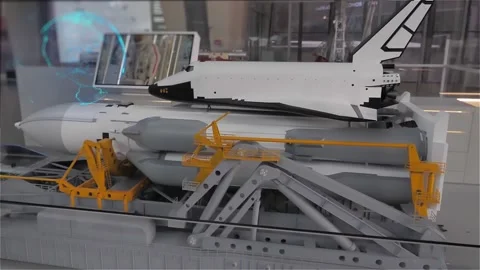 Exhibition layout of the Space Shuttle. Construction of Big Rocket Stock Footage 147060707