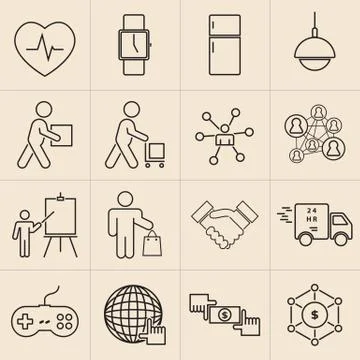 Exhibition line icons set Illustrazione stock