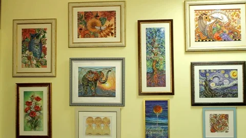 Exhibition of paintings Stock Footage 69775991