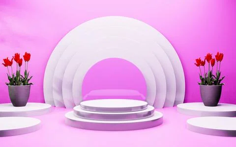 Exhibition podium or circular backdrop. Set of realistic 3d background with.. Stock Illustration