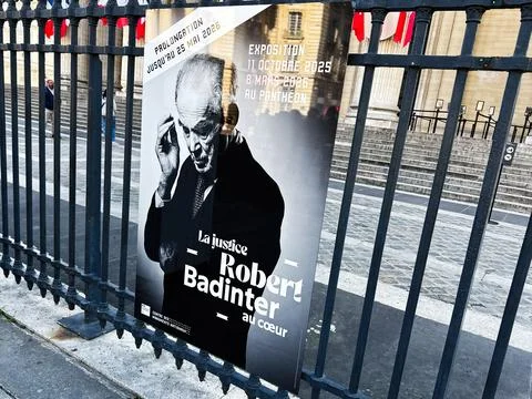 Exhibition poster for Robert Badinter and justice at the Panthon in Paris F.. Stock Photos