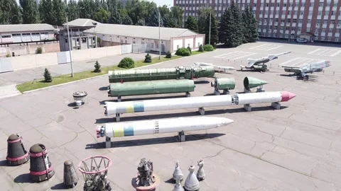 Exhibition of space rockets and ballistic missiles in Dnipro Ukraine Stock Footage 336741990