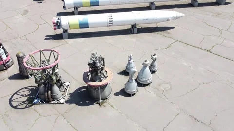 Exhibition of space rockets and ballistic missiles in Dnipro Ukraine Stock-Footage 336741996