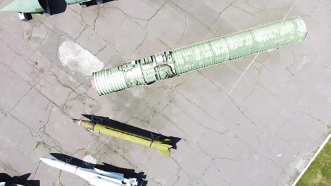Exhibition of space rockets and ballistic missiles in Dnipro Ukraine Stock Footage 336742428