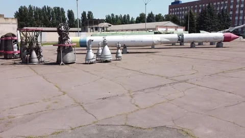 Exhibition of space rockets and ballistic missiles in Dnipro Ukraine Stock Footage 336743151