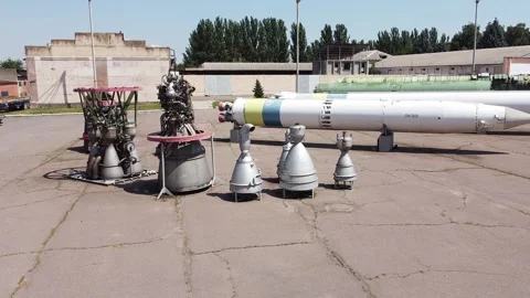 Exhibition of space rockets and ballistic missiles in Dnipro Ukraine Stock Footage 336743310