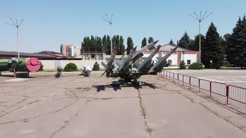 Exhibition of space rockets and ballistic missiles in Dnipro Ukraine Stock Footage 336743646