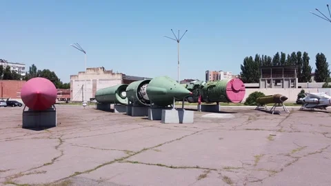 Exhibition of space rockets and ballistic missiles in Dnipro Ukraine Stock Footage 336744858