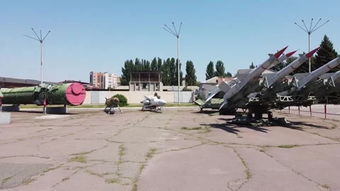 Exhibition of space rockets and ballistic missiles in Dnipro Ukraine Stock Footage 336744859