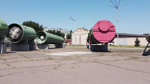 Exhibition of space rockets and ballistic missiles in Dnipro Ukraine Stock-Footage 336782289