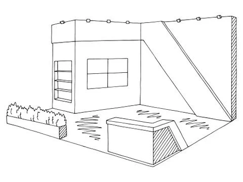 Exhibition stand graphic interior black white sketch illustration vector  Stock Illustration