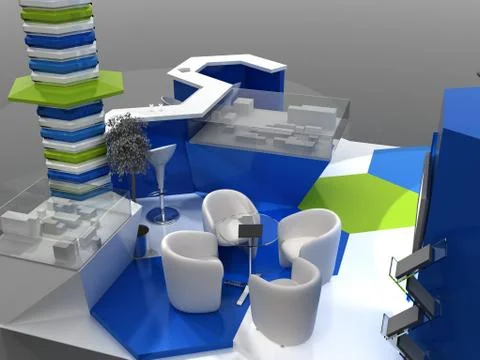 Exhibition Stand Interior Sample - Interiors Series  . 3D Illustrazione stock