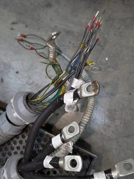 Exhibition Of Weathered Electrical Elements And Complex Wired Configurations 库存照片