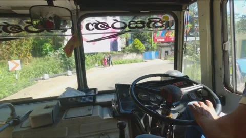 Exhilarating 4K Bus Ride Through the Traffic of Sri Lanka's Hill Country Stock Footage 216496355