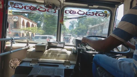 Exhilarating 4K Bus Ride Through the Traffic of Sri Lanka's Hill Country Stock Footage 216521153