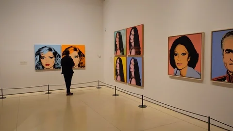 Exibition Andy Warhol "Warhol. Mechanical Art." Madrid. Stock-Footage 88833188