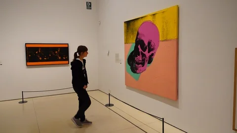 Exibition Andy Warhol "Warhol. Mechanical Art." Madrid. Stock Footage 88833638