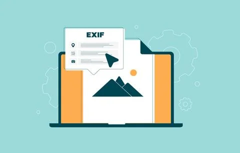 EXIF data vector for metadata management, geolocation, exposure, aperture, and Stock Illustration