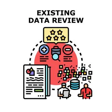 Existing data review process evaluating information performance Stock Illustration