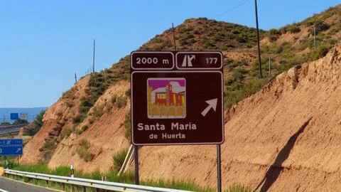 Exit 177 to Santa María de Huerta on the A-2 motorway in Spain, 05/09/2026 Stock Photos