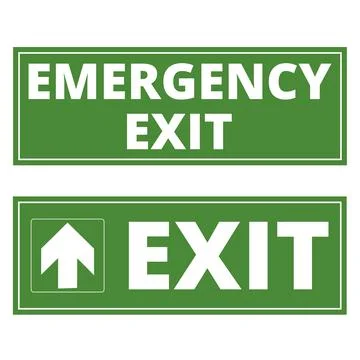 Exit and emergency exit green signs on a white background Illustrazione stock