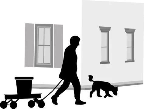 EXIT AND MOVING GARBAGE CANS Stockillustratie