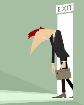 Exit and sad man concept illustration Illustrazione stock