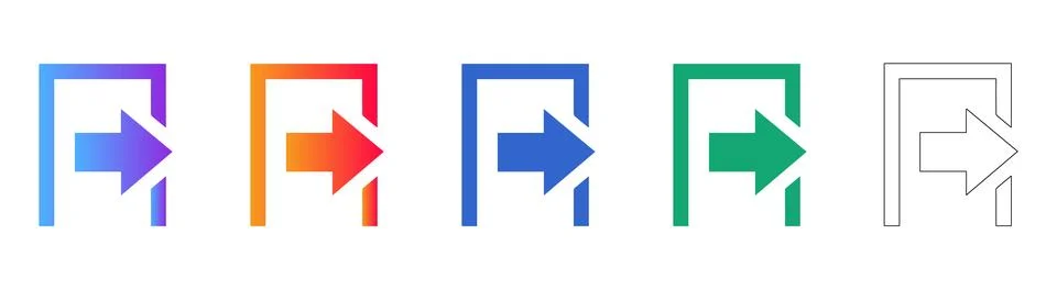 Exit Arrow Door Icon Set for Navigation and Signage Stock Illustration