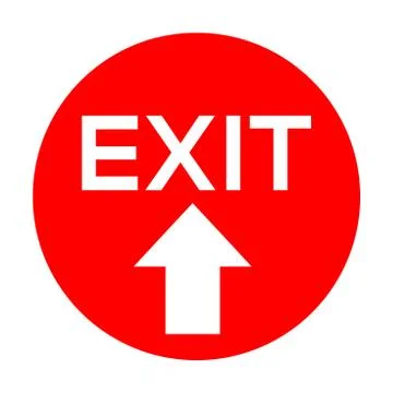 Exit up arrow. Red color background. Floor compliance sign with text. Stock Illustration