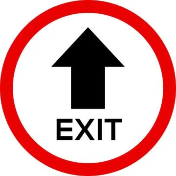 Exit Up Arrow sign. Red circle background. Stock Illustration