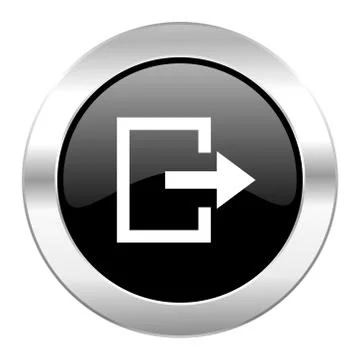 Exit black circle glossy chrome icon isolated. Stock Illustration