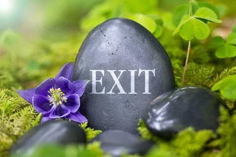 Exit Black stone with the Word ?Exit? Copyright: xZoonar.com/PIXELROHKOSTx... Stock Photos