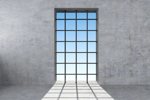 Exit blocked with grating in concrete wall Stock Illustration